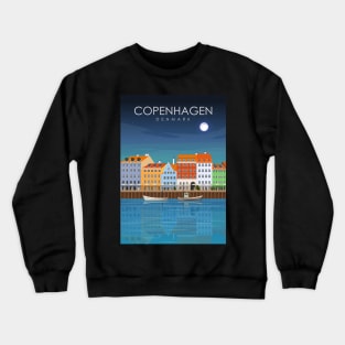 Copenhagen Denmark Travel Poster at Night Crewneck Sweatshirt